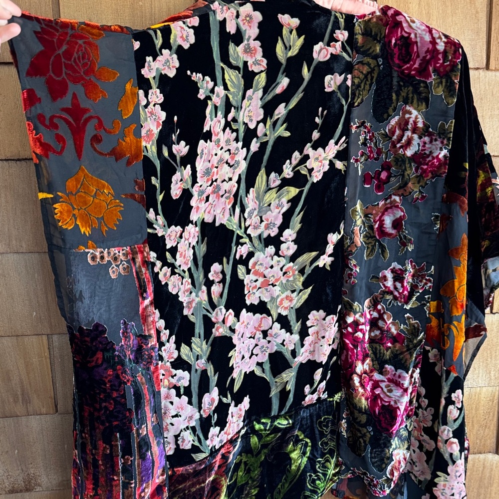 Floreat Black Floral Velvet Kimono Jacket with Pink & Red Accents - Picture 6 of 6